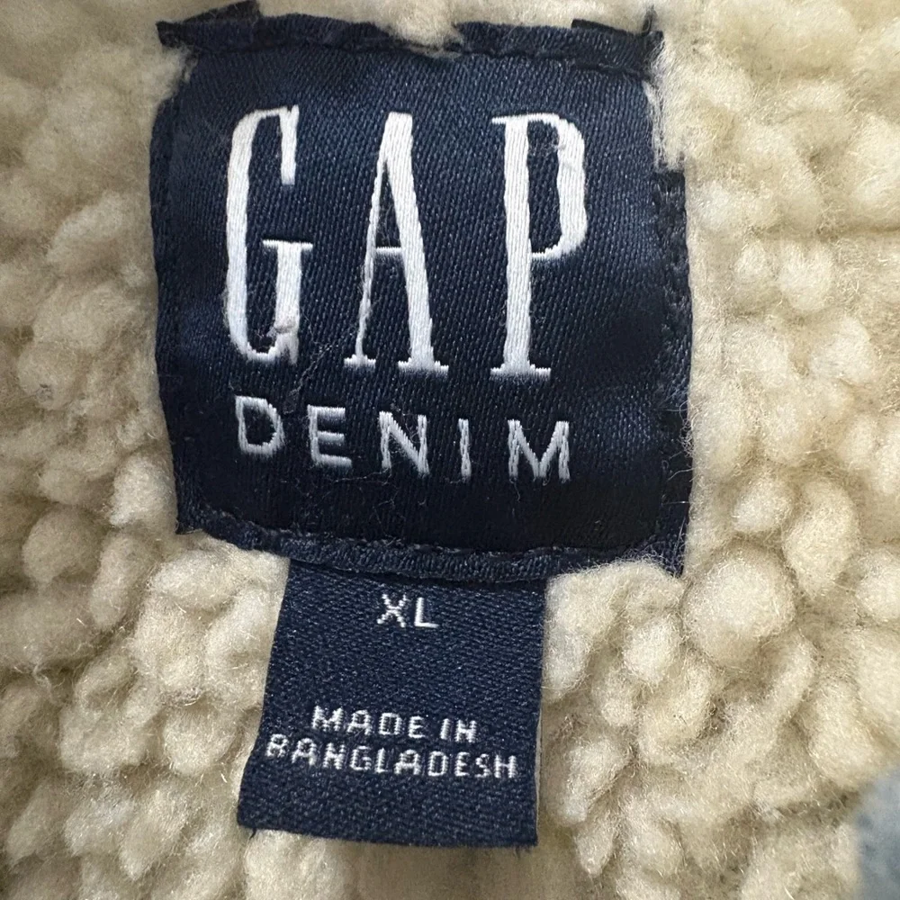 GAP Soft Denim Sherpa Button Front Jacket w Patch Pockets 1 Inner Pocket. XL - Picture 11 of 16